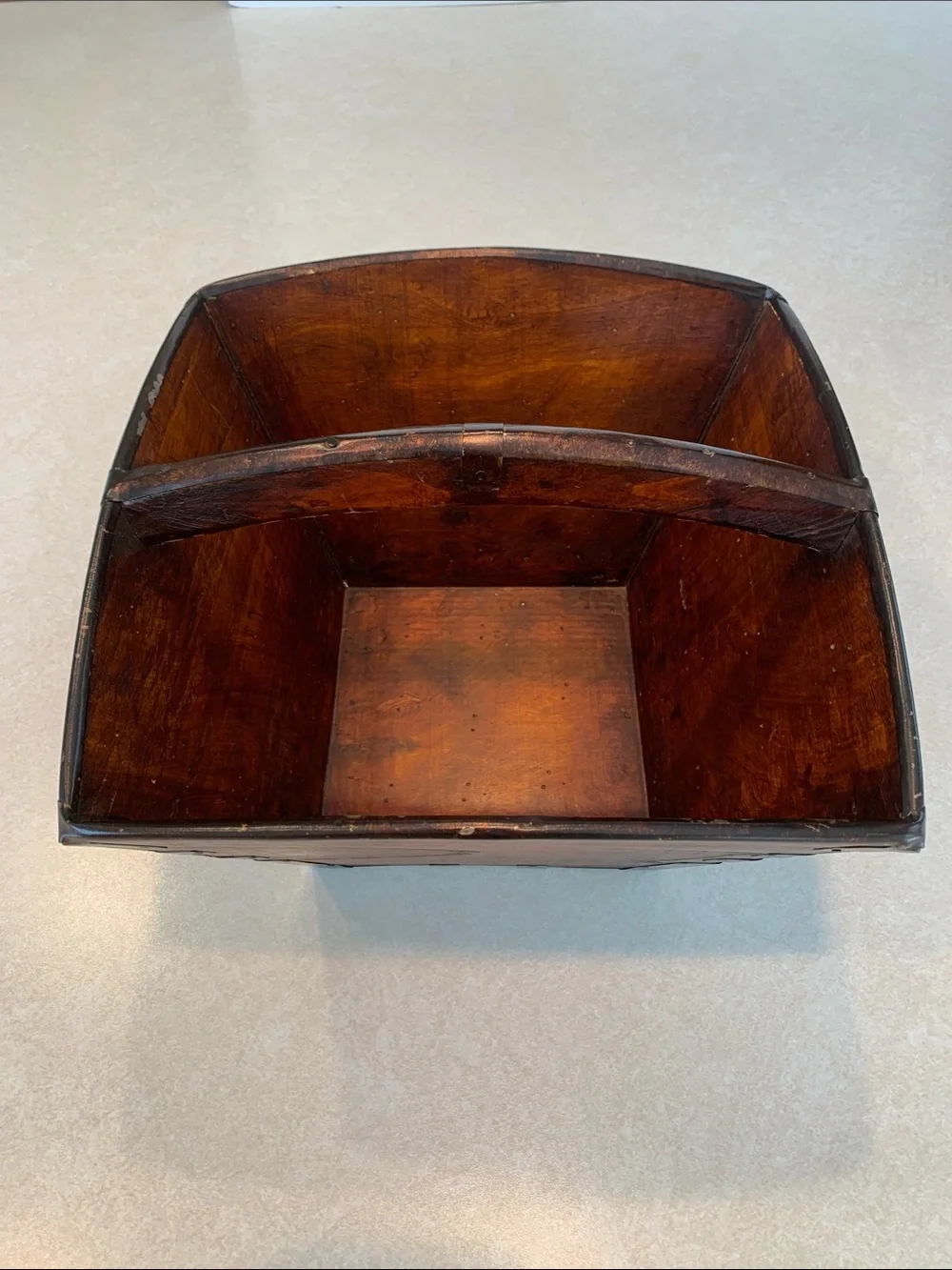 Oriental Asian Wood Rice/Harvest Style Basket with Metal Straps